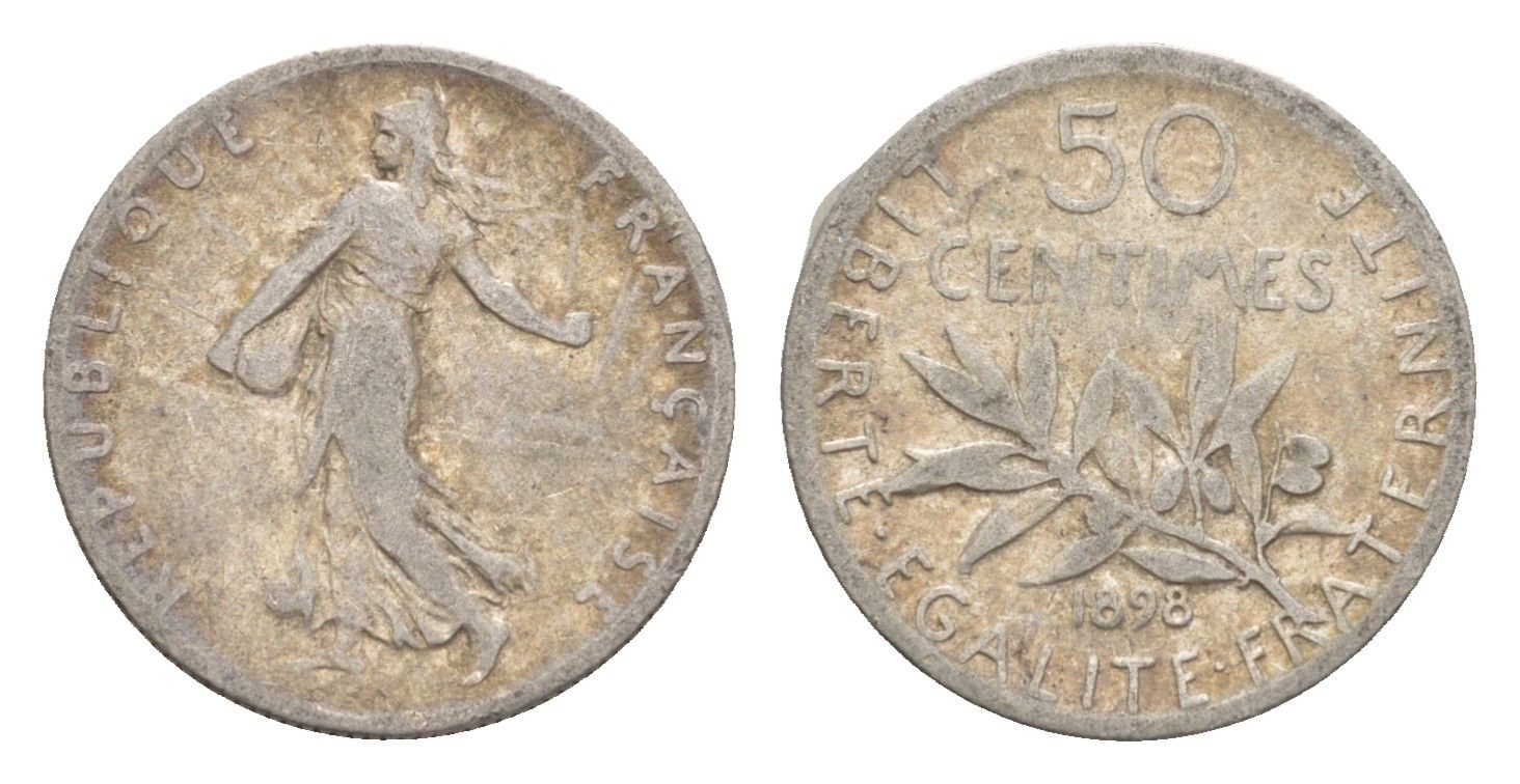 Франция 50 сантимов 1898 KM 854 серебро 4655-625