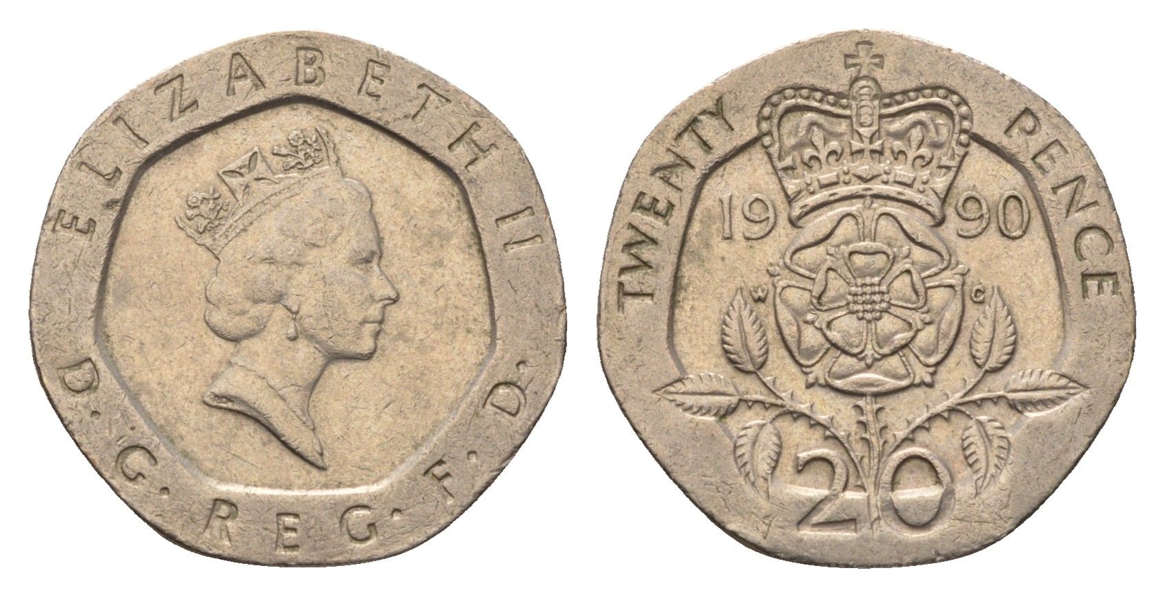 Великобритания 20 пенсов 1990 Елизавета II (1952-2022) KM 939, Spink 4361 (G2) медно-никель 4696-843