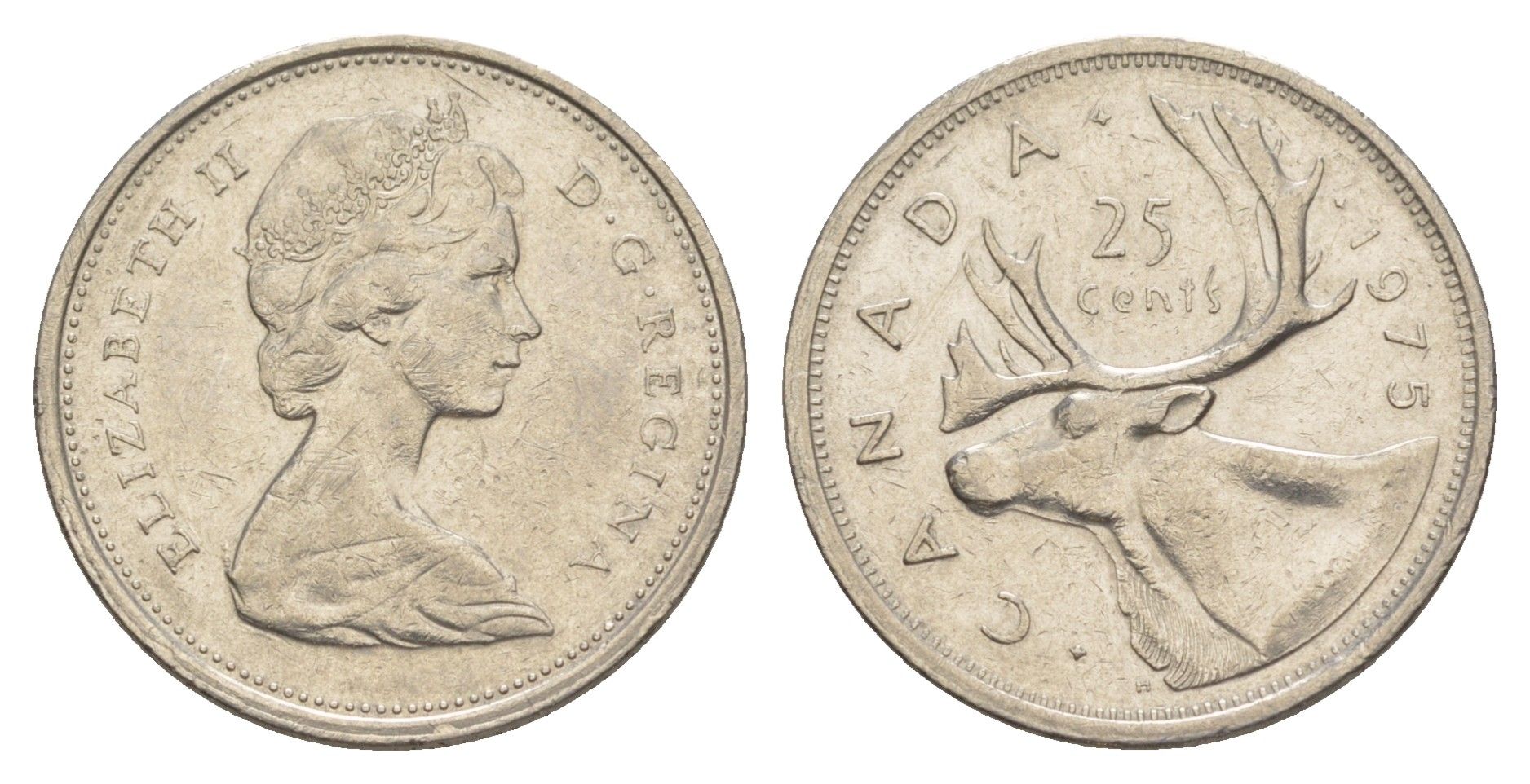 Канада 25 центов 1975 Елизавета II (1952-2022), олень KM 62b никель 4638-517