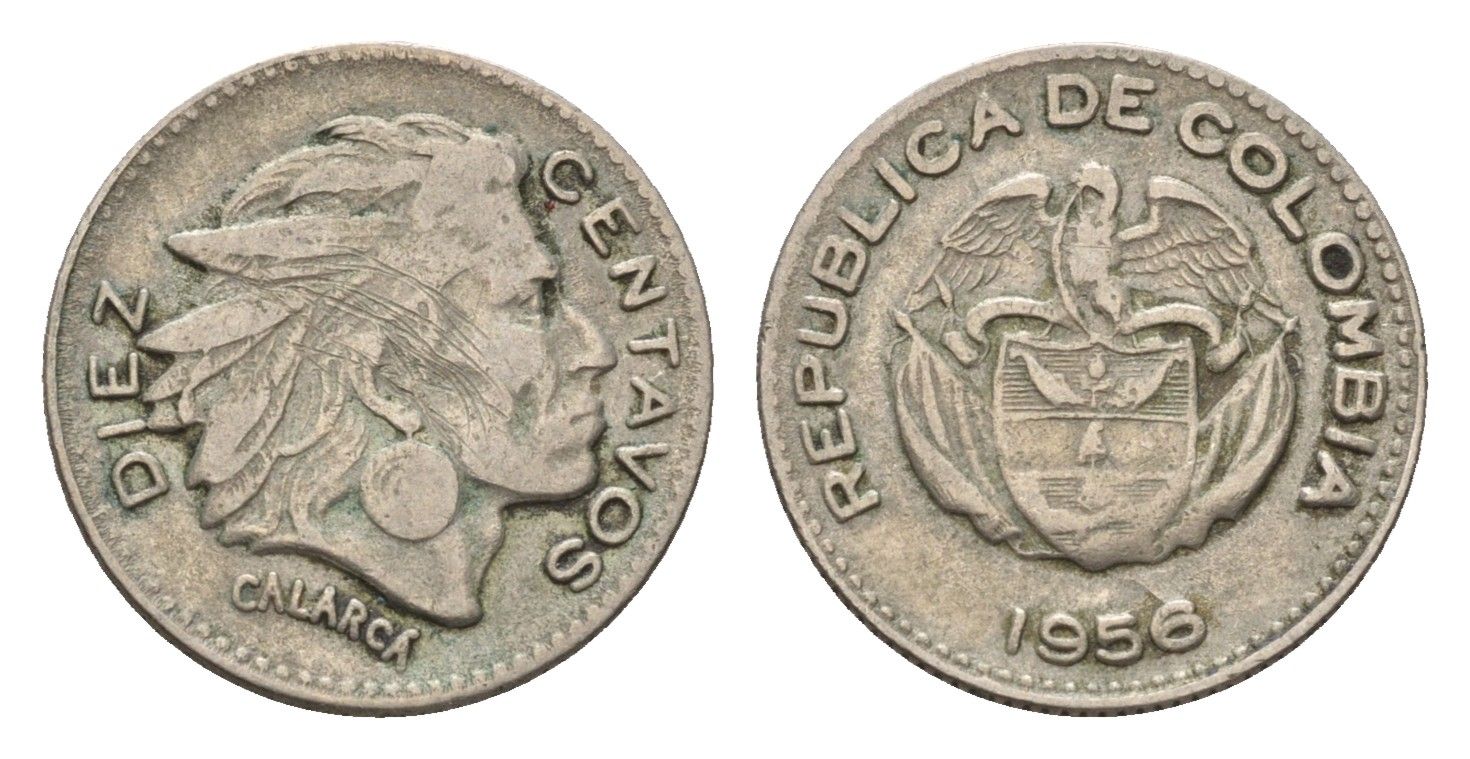 Колумбия 10 сентаво 1956 KM 212 медно-никель 4124-943