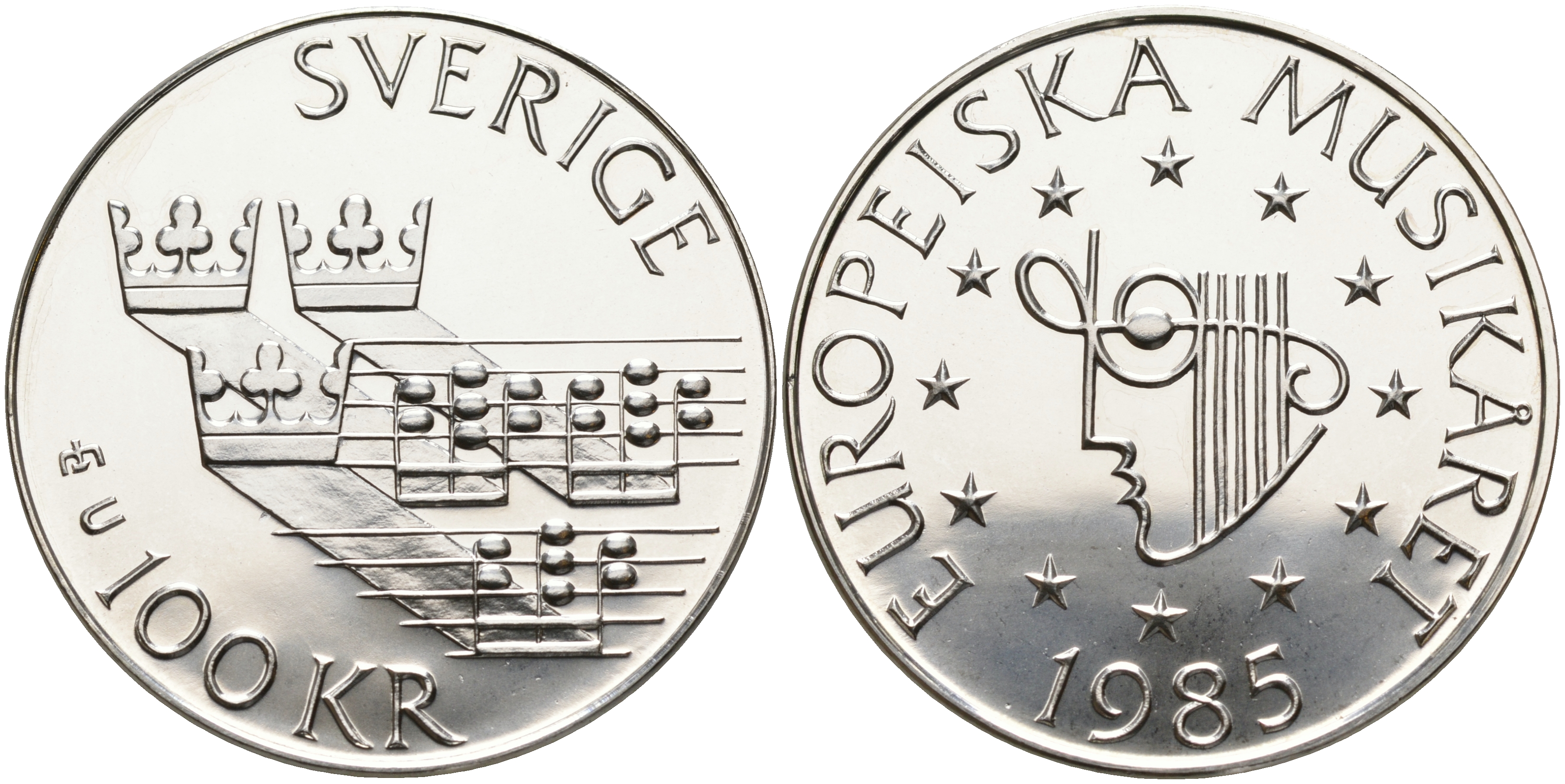 Швеция 100 крон 1985 Карл XVI Густав (1973- ), европейский год музыки KM 865 серебро UNC 1527-724