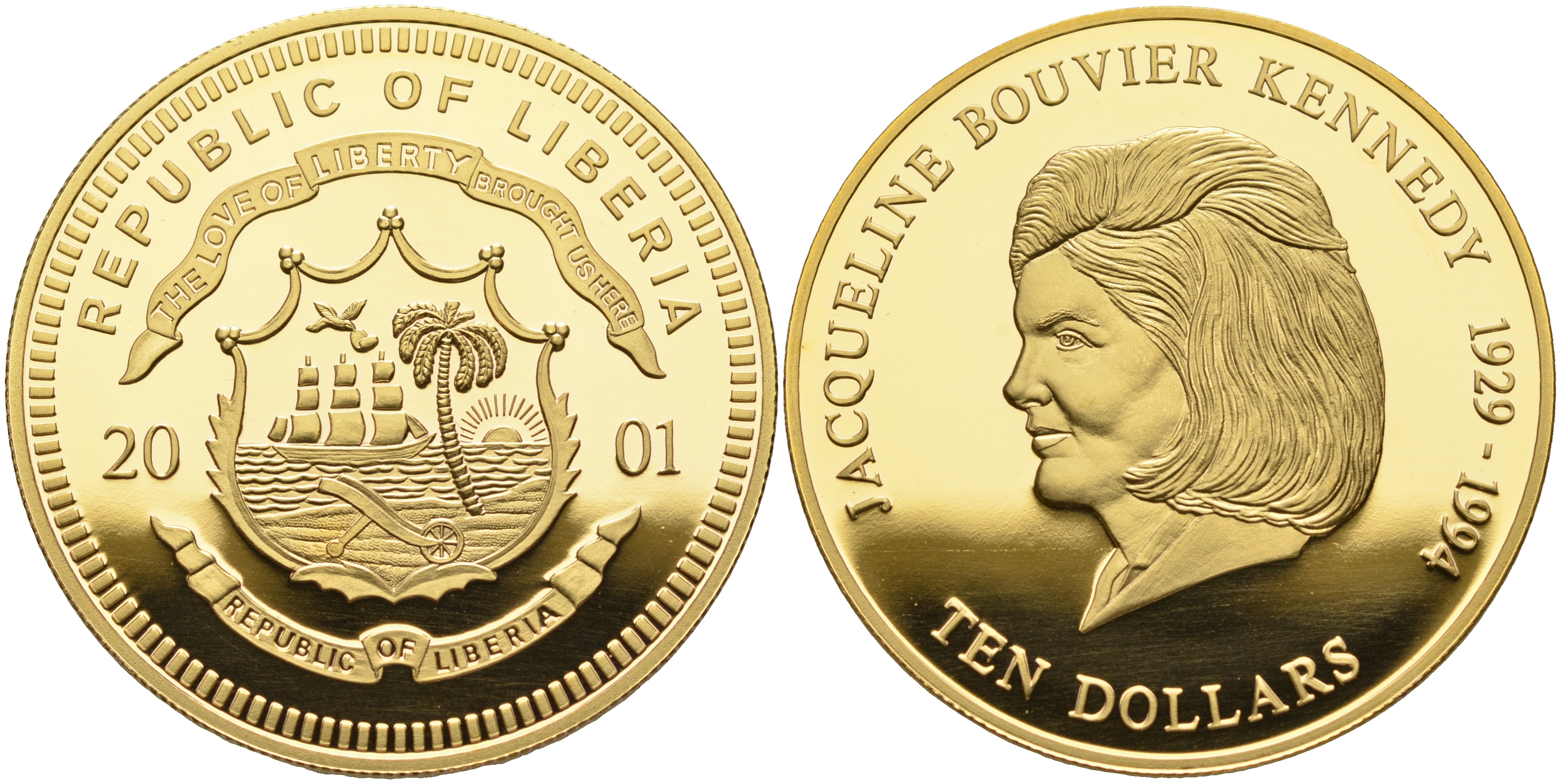 Либерия 10 долларов 2001 Жаклин Кеннеди медно-никель PROOF 02-070-26