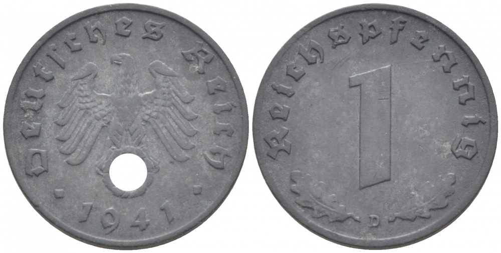 ГЕРМАНИЯ 1 РЕЙХСПФЕННИГ 1941 D KM 97 J 369 цинк 3718-169