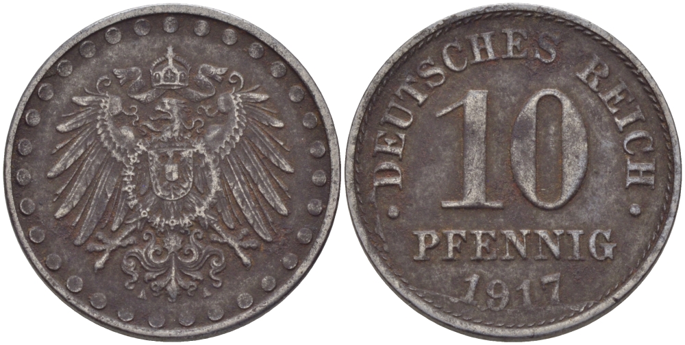 ГЕРМАНИЯ 10 ПФЕННИГОВ 1917 A, KM 20, J. 298 железо 28-436