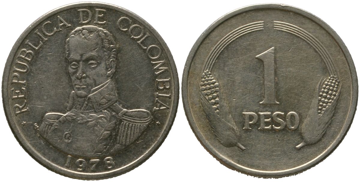 Колумбия 1 песо 1978 KM 258.2 медно-никель 4529-1252