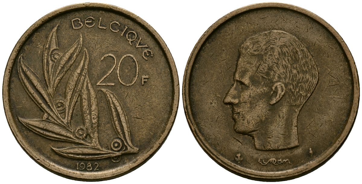 Бельгия 20 франков 1982 KM 159 никель бронза 4575-116