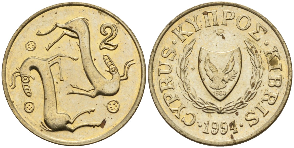 Кипр 2 цента 1991 KM 54.3 никель латунь 4174-1252