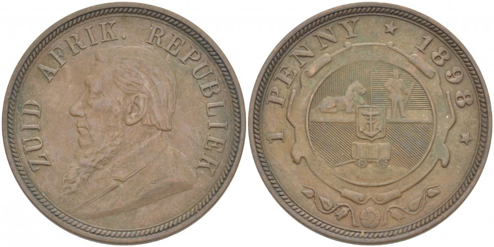 Южно-Африканская Республика, Трансвааль 1 пенни 1898 Пауль Крюгер KM 2 медь 180-911