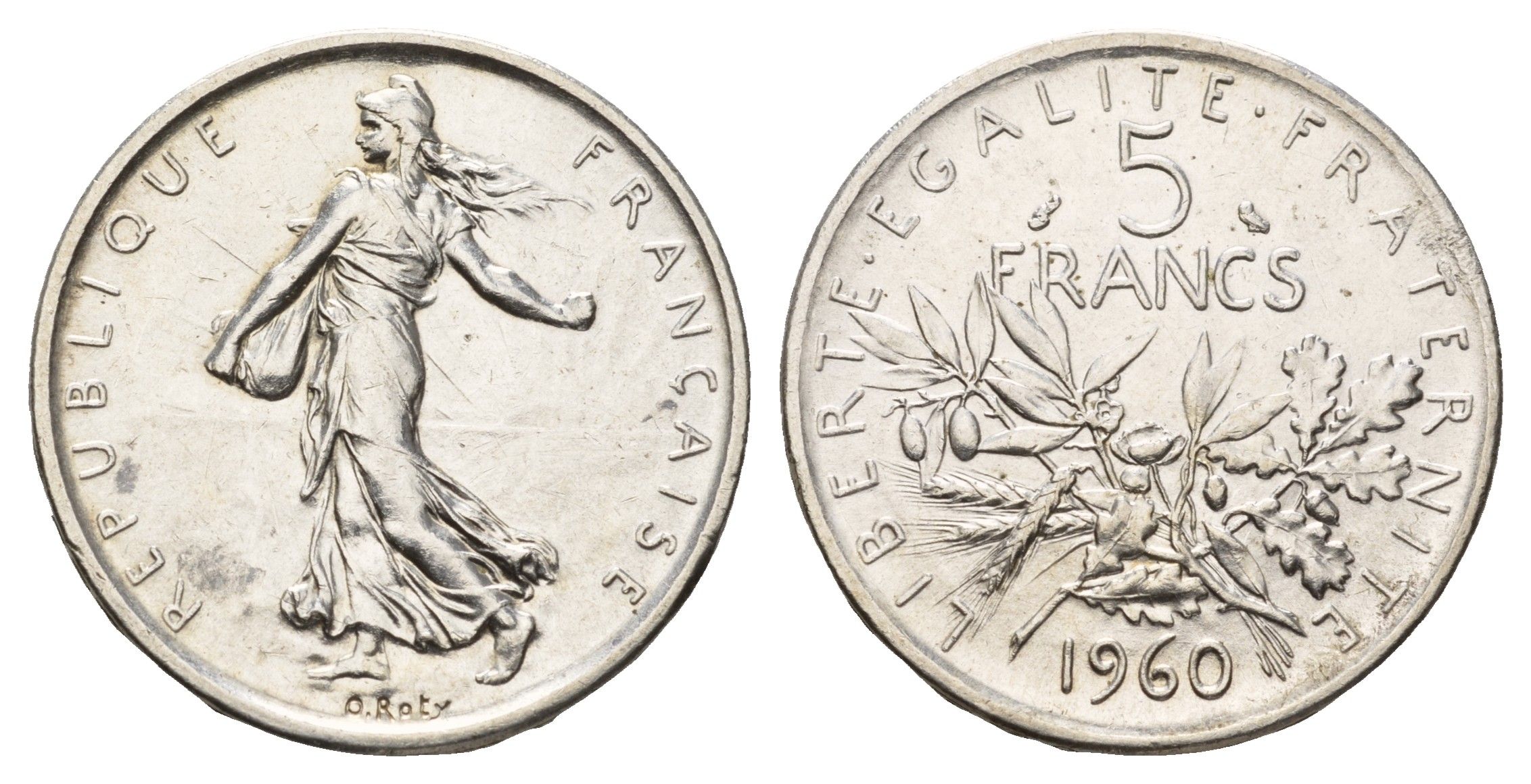 Франция 5 франков 1960 KM 926 серебро 183-1057