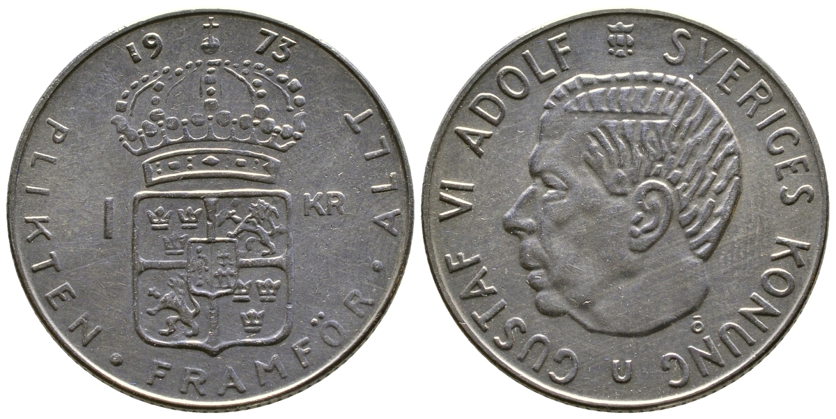Швеция 1 крона 1973 Густав VI Адольф (1950-1973) KM 826а медь плакированная медно-никелем 4179-1214