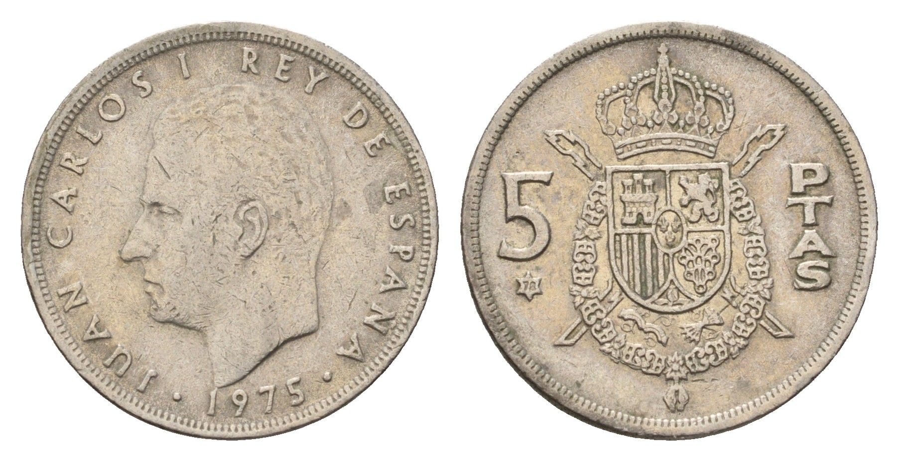 Испания 5 песет 1975 (78) Хуан Карлос I (1975-2014) KM 807 медно-никель 4707-342