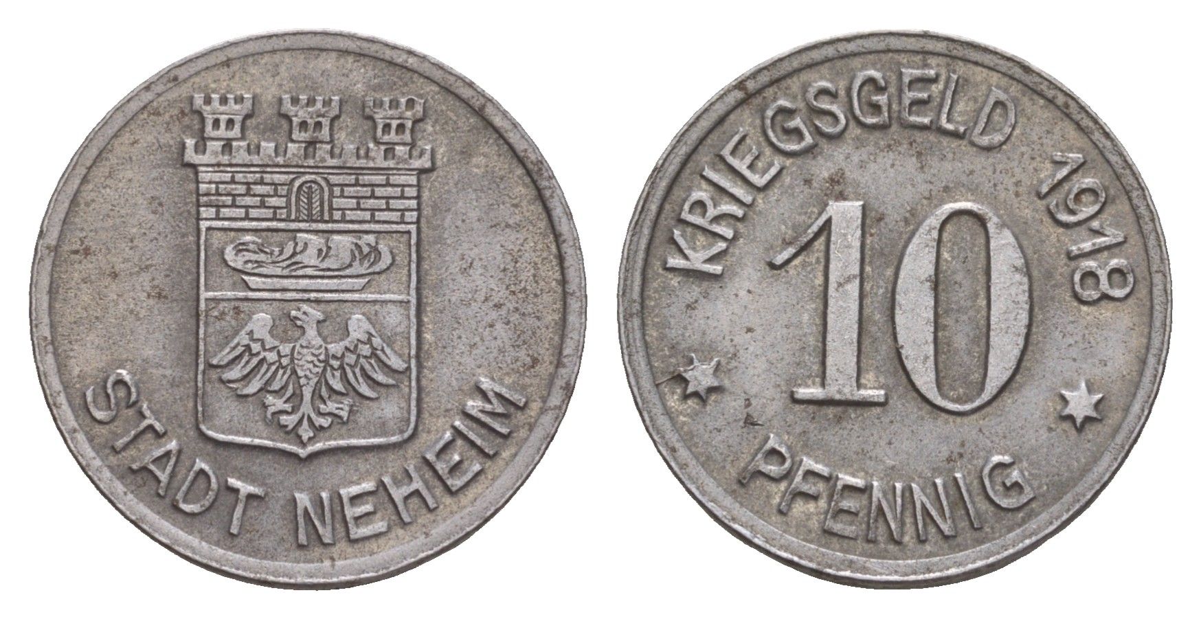 Нехайм 10 пфеннигов 1918 Funck 358.3, Men05 18302.5, Men18 22888.5 железо 4659-331