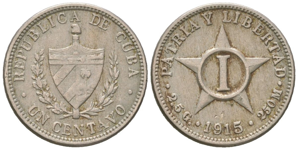 Куба 1 сентаво 1915 KM 9.1 медно-никель 4615-861
