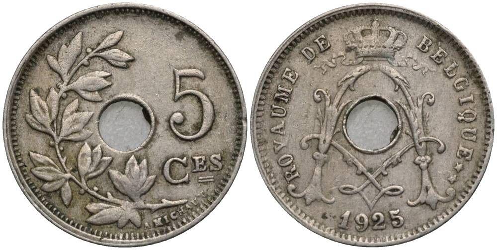Бельгия 5 сантимов 1925 Belgique, Альберт I (1909-1934) KM 66 медно-никель 4548-1246
