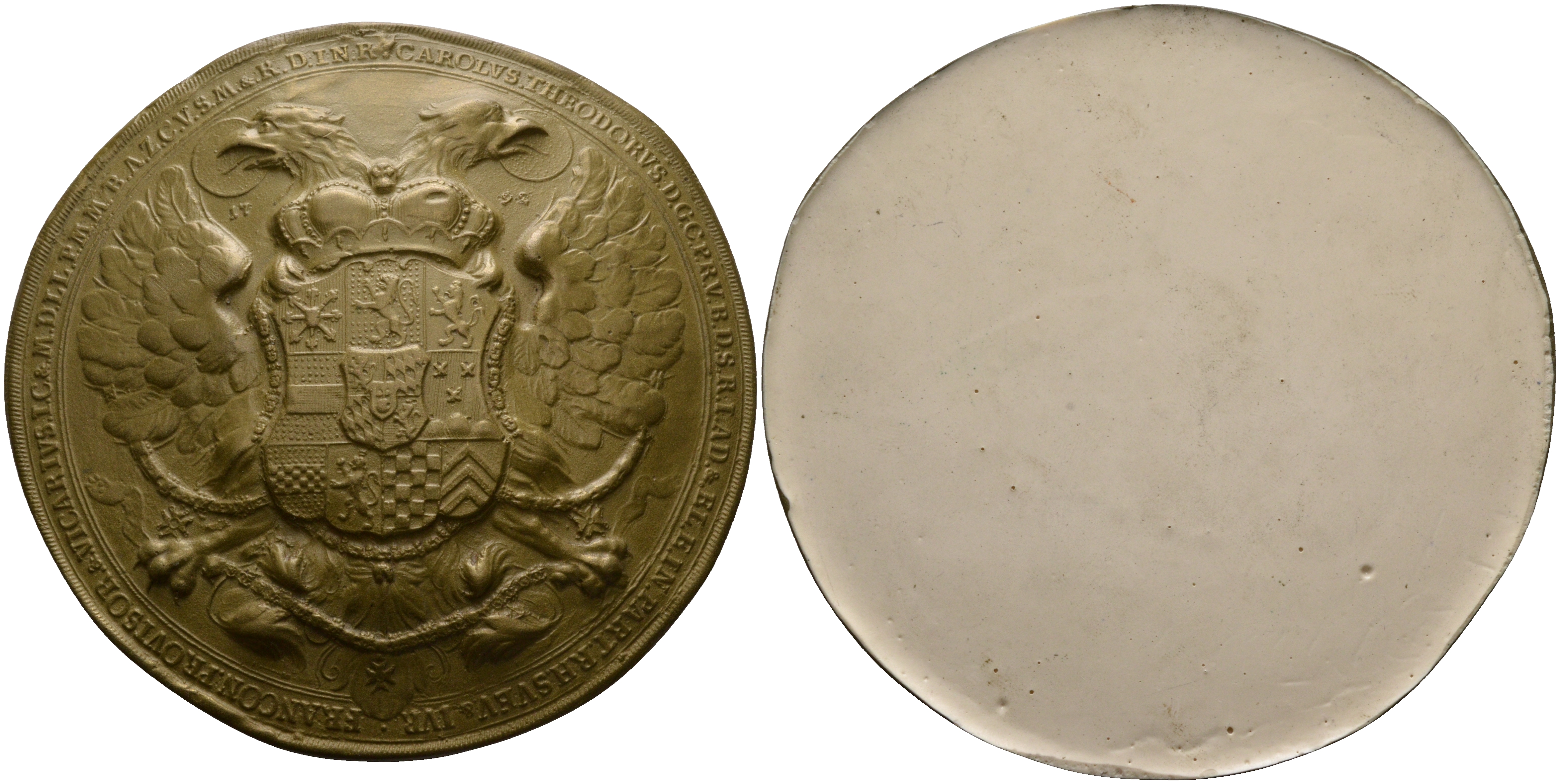Германия гипсовый слепок медали родовой герб Карла Филиппа Теодора гипс 8-1-04-19