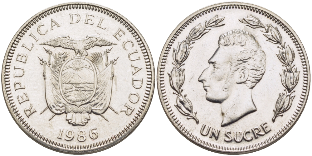 ЭКВАДОР 1 СУКРЕ 1986 АНТОНИО ХОСЕ де СУКРЕ KM 85.2 сталь плакированная никелем 31-422