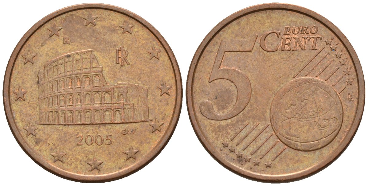 Италия 5 евроцентов 2005 KM 212 сталь плакированная медью 4147-743