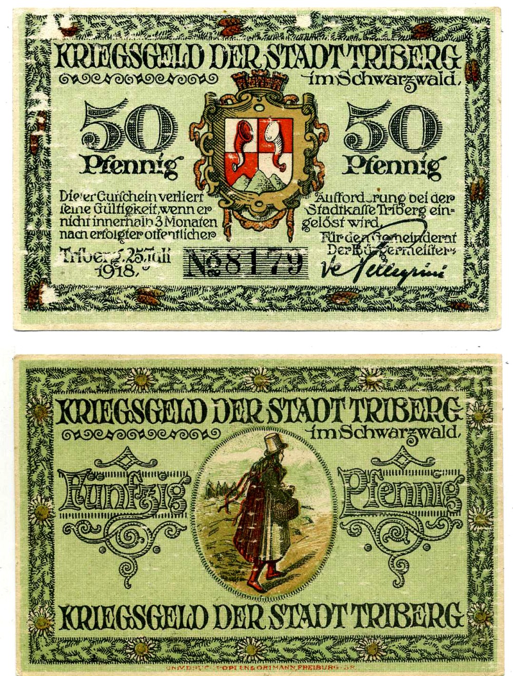 ТРИБЕРГ 50 пфеннигов 1918 (1921) 25 июля 1918, НОТГЕЛЬД, ЗЕМЛЯ БАДЕН-ВЮРТЕМБЕРГ Grabowski T24.3 бумага 2195-4-2-1