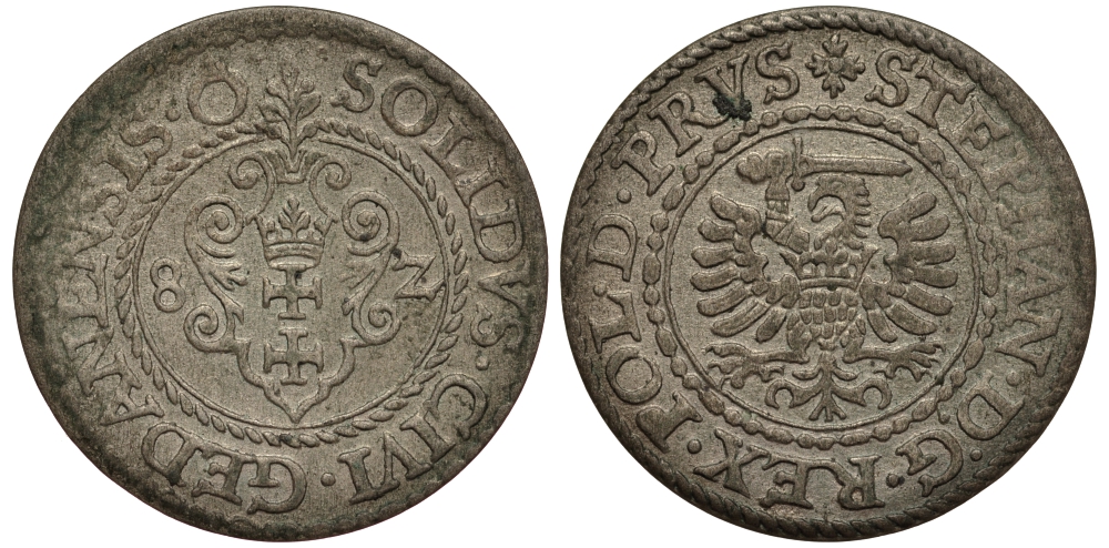 Польша, Данциг 1 шиллинг (шеляг) 1582 Стефан Баторий (1576-1586), вес 1,08 гр. серебро 1516-1533