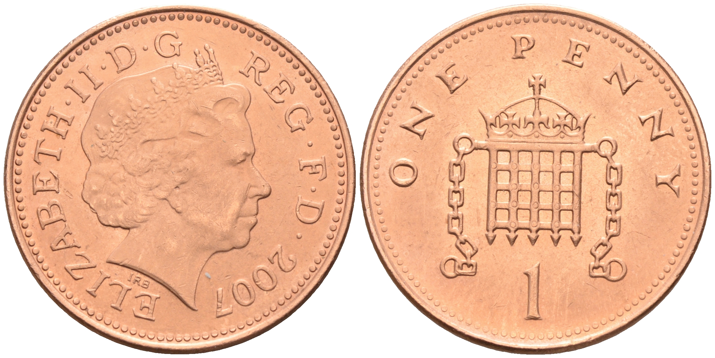 Великобритания 1 пенни 2007 Елизавета II (1952-2022) KM 986, Spink 4710 (B5) сталь плакированная медью 4588-558