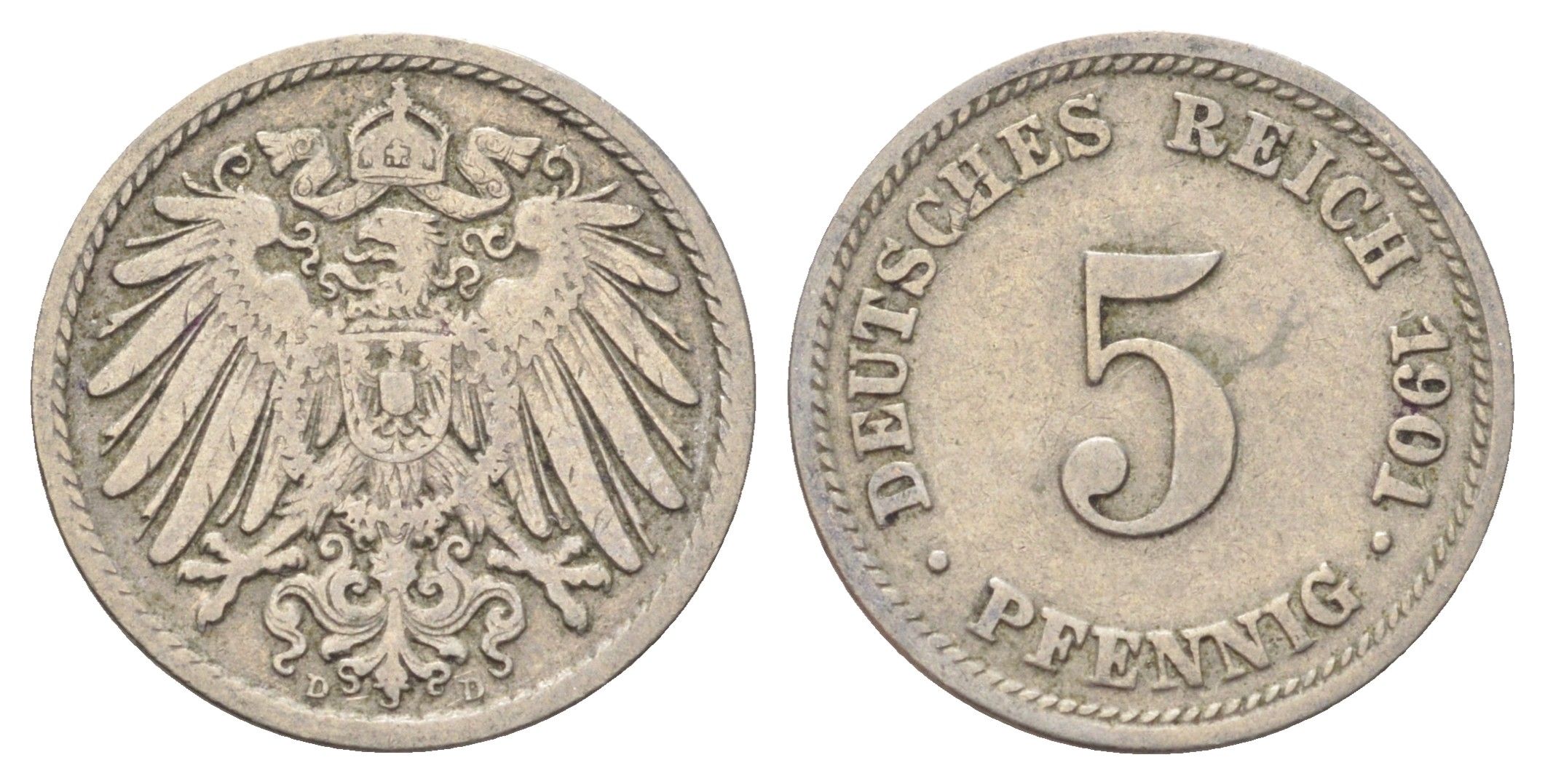 Германия 5 пфеннигов 1901 D KM 11, J. 12 медно-никель 4701-1029