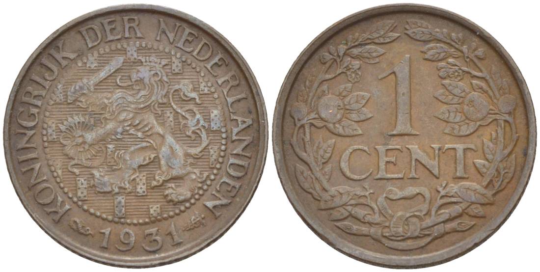 НИДЕРЛАНДЫ 1 ЦЕНТ 1931 ВИЛЬГЕЛЬМИНА I (1891-1948), РЕДКИЙ ГОД KM 152 бронза 4532-1046