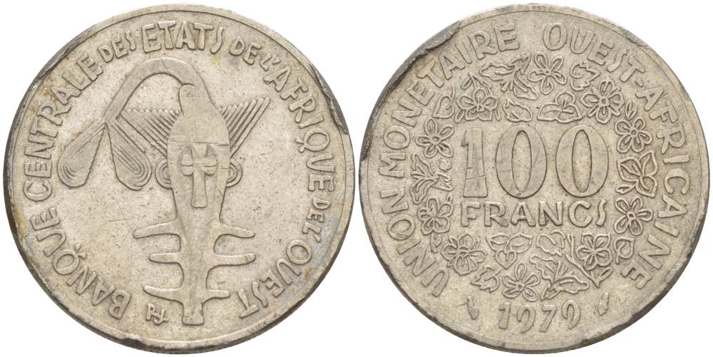 ВАЛЮТНЫЙ СОЮЗ СТРАН ЗАПАДНОЙ АФРИКИ 100 ФРАНКОВ 1979 KM 4 никель 4551-841