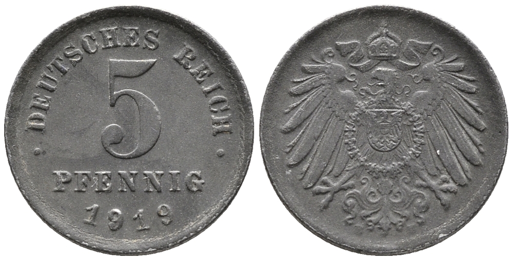 ГЕРМАНИЯ 5 ПФЕННИГОВ 1919 E KM 19, J. 297 железо 39-263