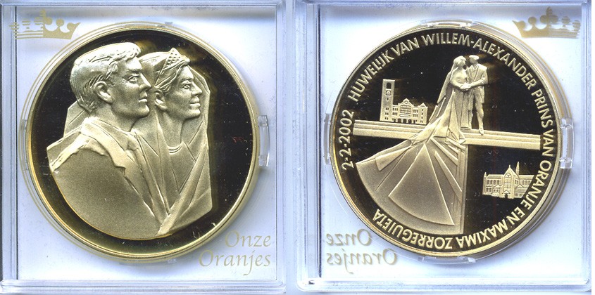 Нидерланды медаль 2002 свадьба Вильяма-Александра и принцессы Максимы  медно-никель PROOF 5-3-1-85