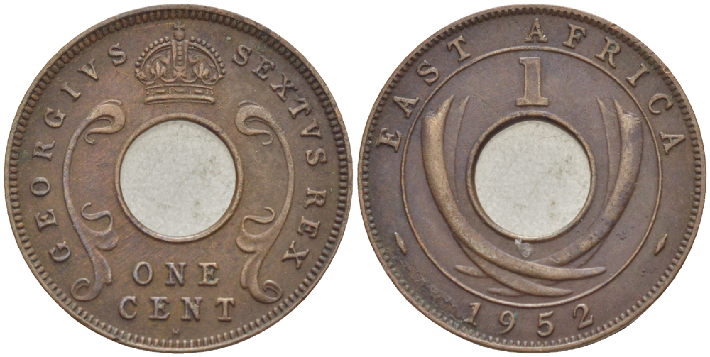 Британская Восточная Африка 1 цент 1952 H, Георг VI (1936-1952) KM 32 бронза 113-326