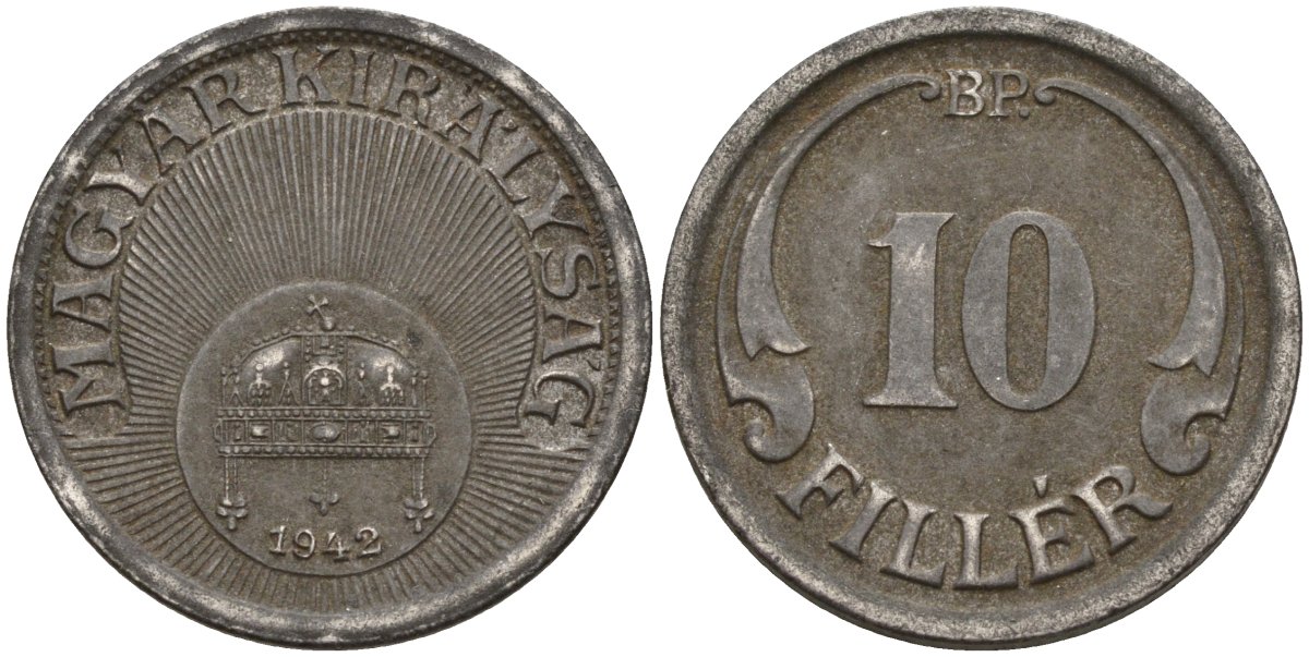 Венгрия 10 филлеров 1942 KM 507a сталь 4151-1164