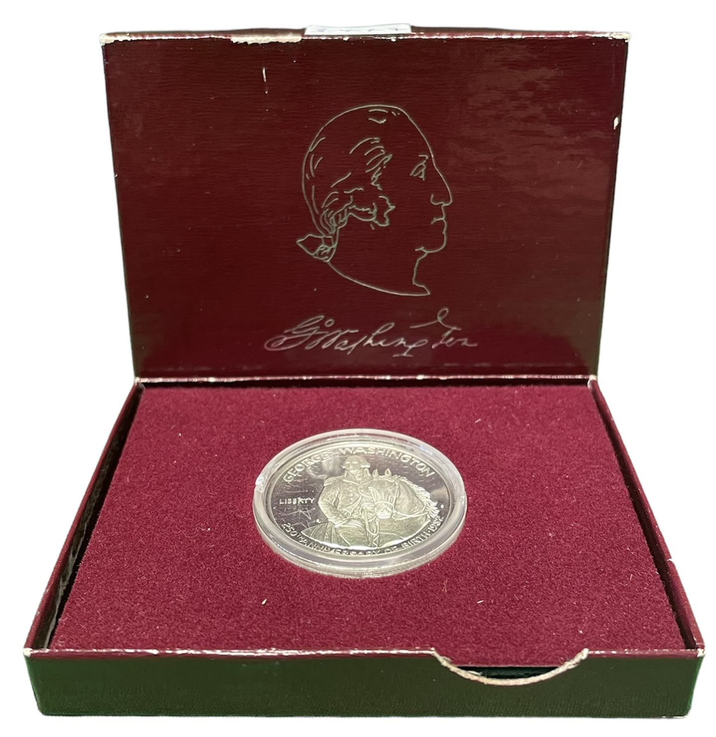 США 1/2 доллара 1982 s, 250 лет со дня рождения Джорджа Вашингтона, в оригинальной упаковке, капсула KM 208 серебро PROOF 3-4-1-7