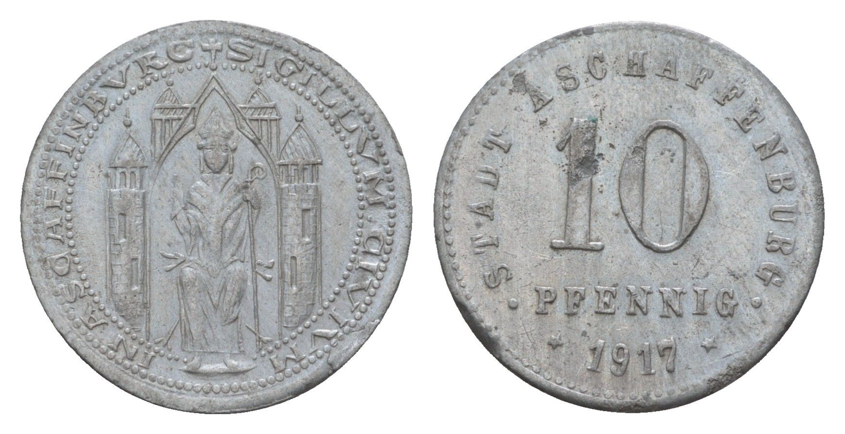 Ашаффенбург 10 пфеннигов 1917 Funck 23.2A, Men05 792.4, Men18 1074.4 цинк 4659-269