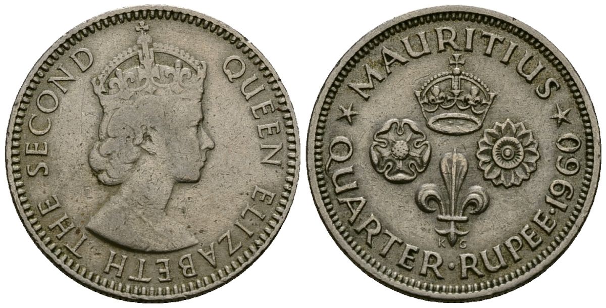 Маврикий 1/4 рупии 1960 Елизавета II (1952- ) KM 36 медно-никель 4564-214