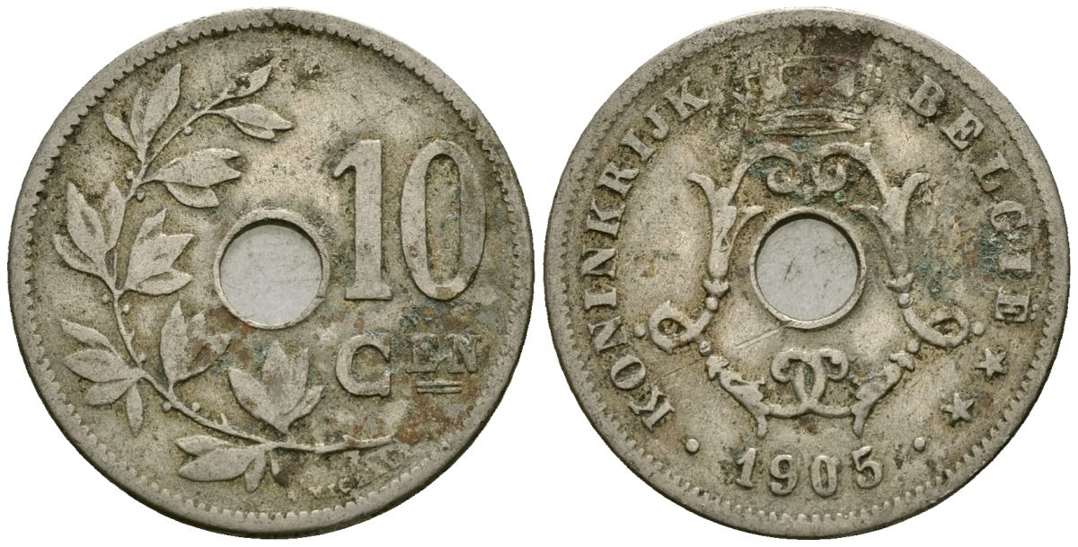 Бельгия 10 сантимов 1905 Belgie KM 53 медно-никель 4172-1233