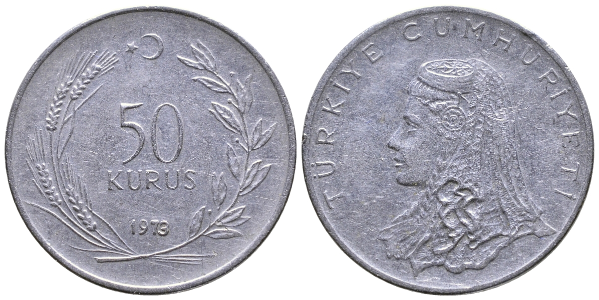 Турция 50 курушей 1973 Анатолийская невеста KM 899 нержавеющая сталь 59-815