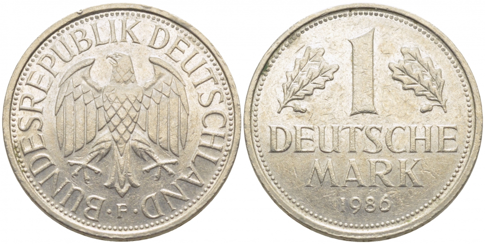 ФРГ 1 МАРКА 1986 F J.385, KM 110 медно-никель 3856-157