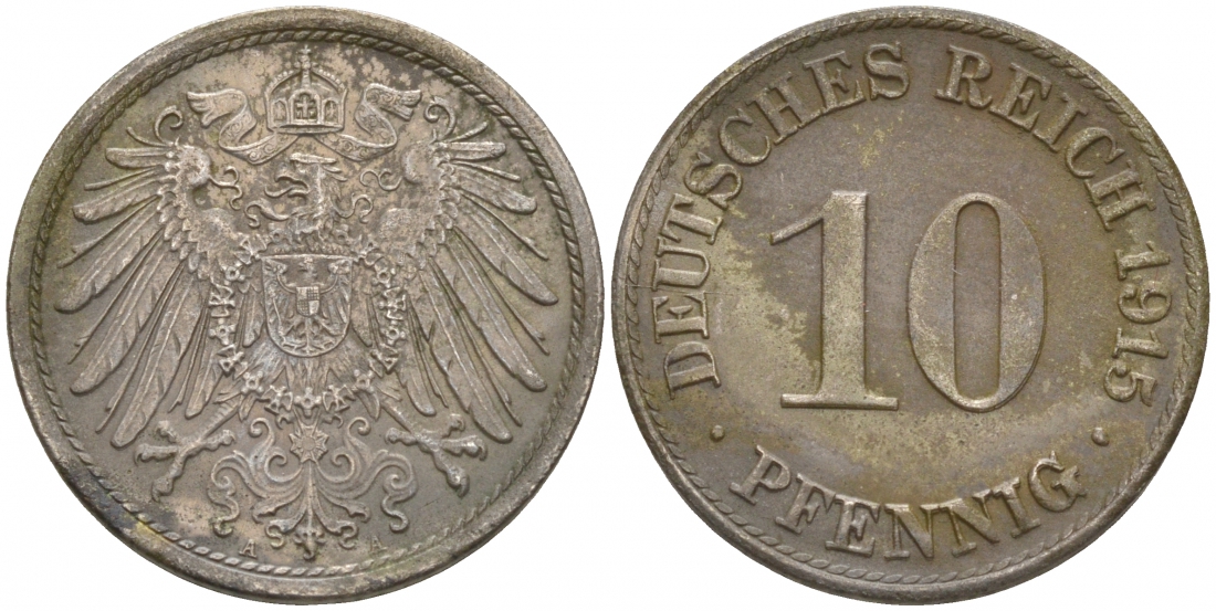 ГЕРМАНИЯ 10 ПФЕННИГОВ 1915 A J. 13, KM 12 медно-никель 73-1444