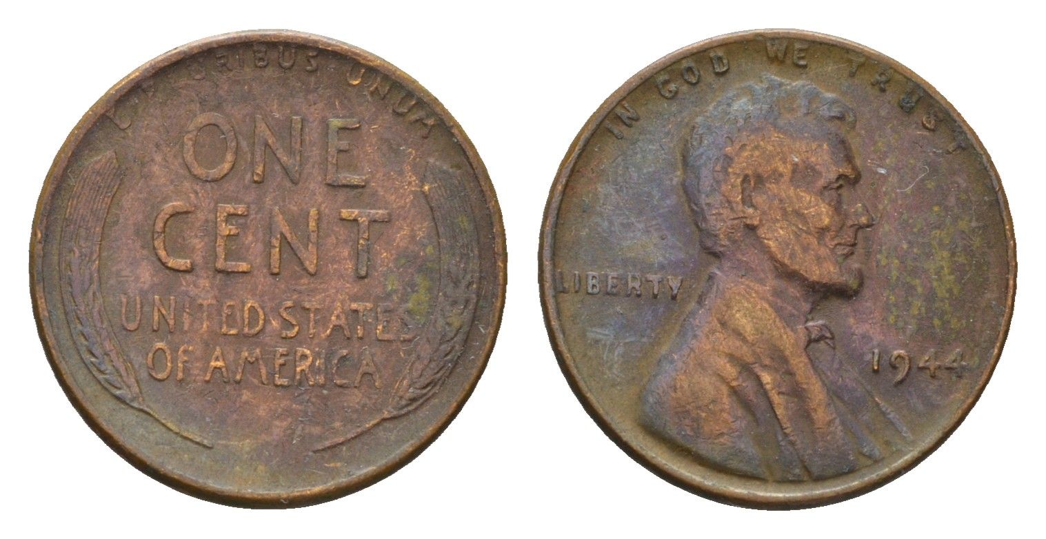 США 1 цент 1944 Авраам Линкольн KM A132 латунь 4613-537