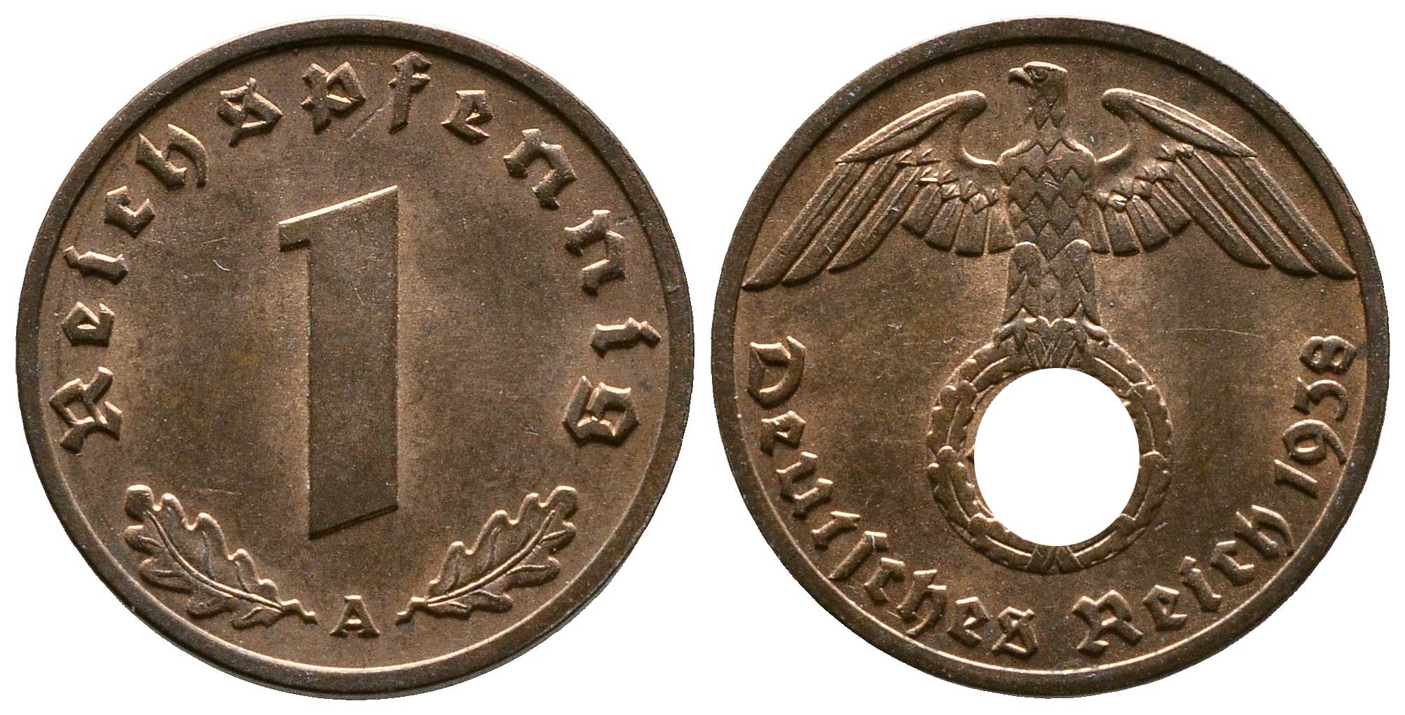 Германия 1 рейхспфенниг 1938 A KM 89, J. 361 бронза    220-261