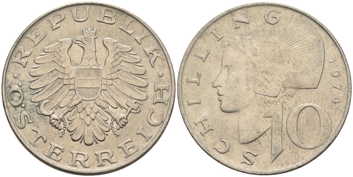 Австрия 10 шиллингов 1974 KM 2918 медно-никель 81-1235