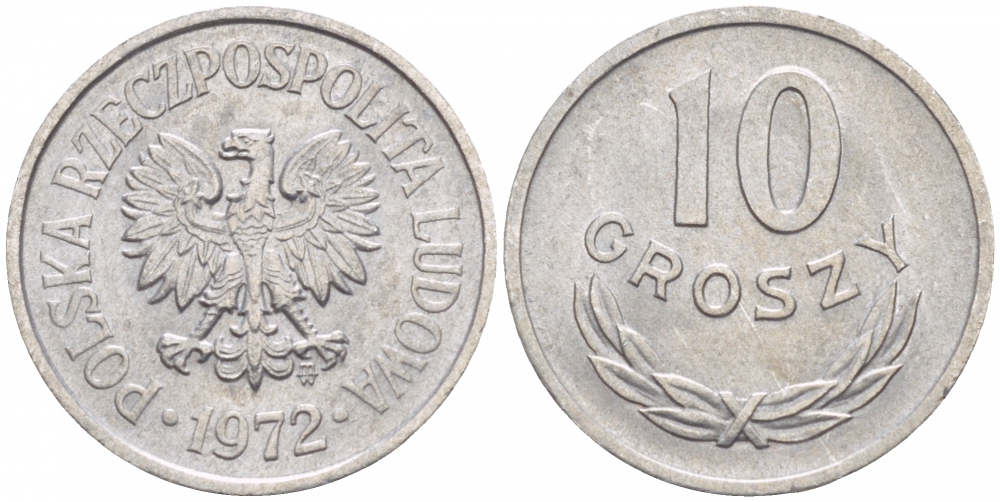 ПОЛЬША 10 ГРОШЕЙ 1972 MW KM АА47 алюминий UNC 4547-865