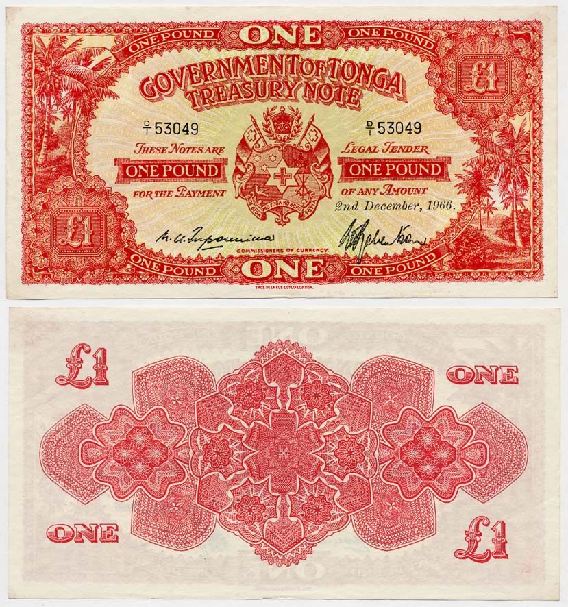 ТОНГА 1 ФУНТ 1964 Pick 11 e бумага UNC (ПРЕСС) 000-000-00