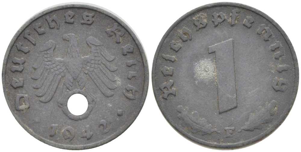 ГЕРМАНИЯ 1 РЕЙХСПФЕННИНГ 1942 E KM 97, J.369 цинк 201-964