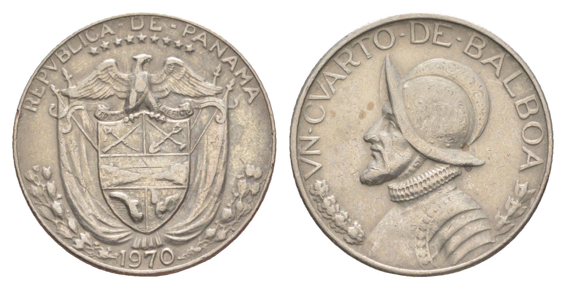 Панама 1/4 бальбоа (25 сентесимо) 1970 KM 11.2a медь плакированная медно-никелем 4642-645