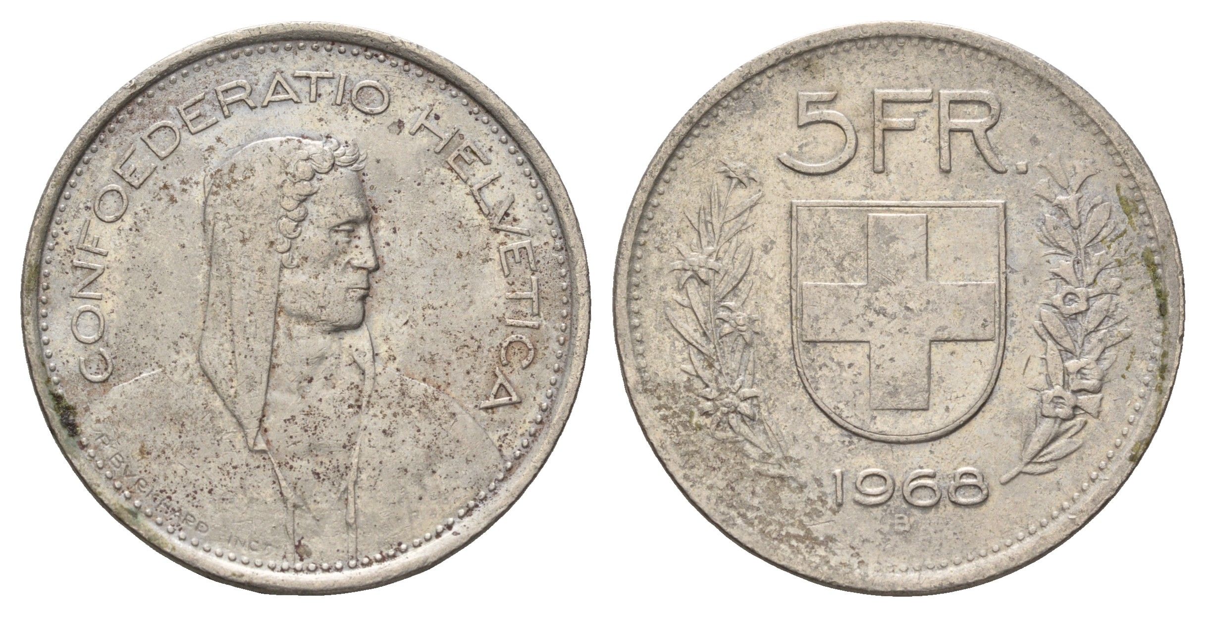 Швейцария 5 франков 1968 B KM 40a.1 медно-никель 4536-112