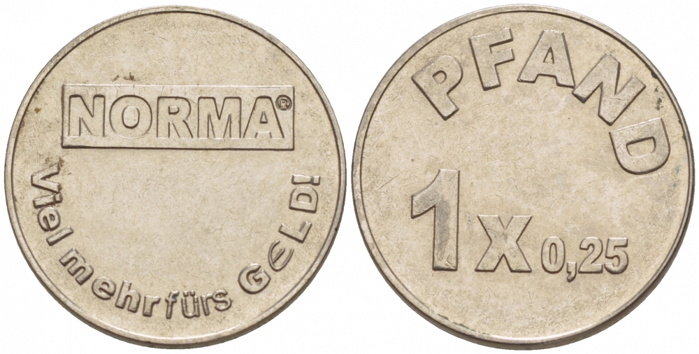 ГЕРМАНИЯ ЖЕТОН ND PFAND МАГАЗИН NORMA белый металл 4528-843