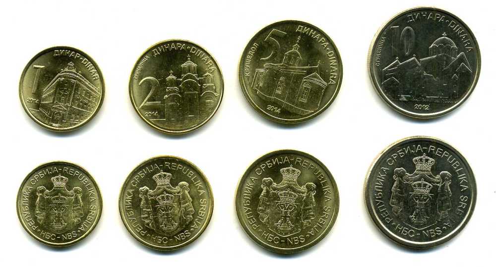 Сербия лот из 4 монет 2012-2014 1, 2, 5 и 10 динар, архитектура KM NEW UNC N2-51