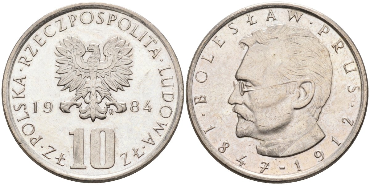 Польша 10 злотых 1984 MW, Болеслав Прус KM 73, Parchimowicz 242h медно-никель 4556-1235