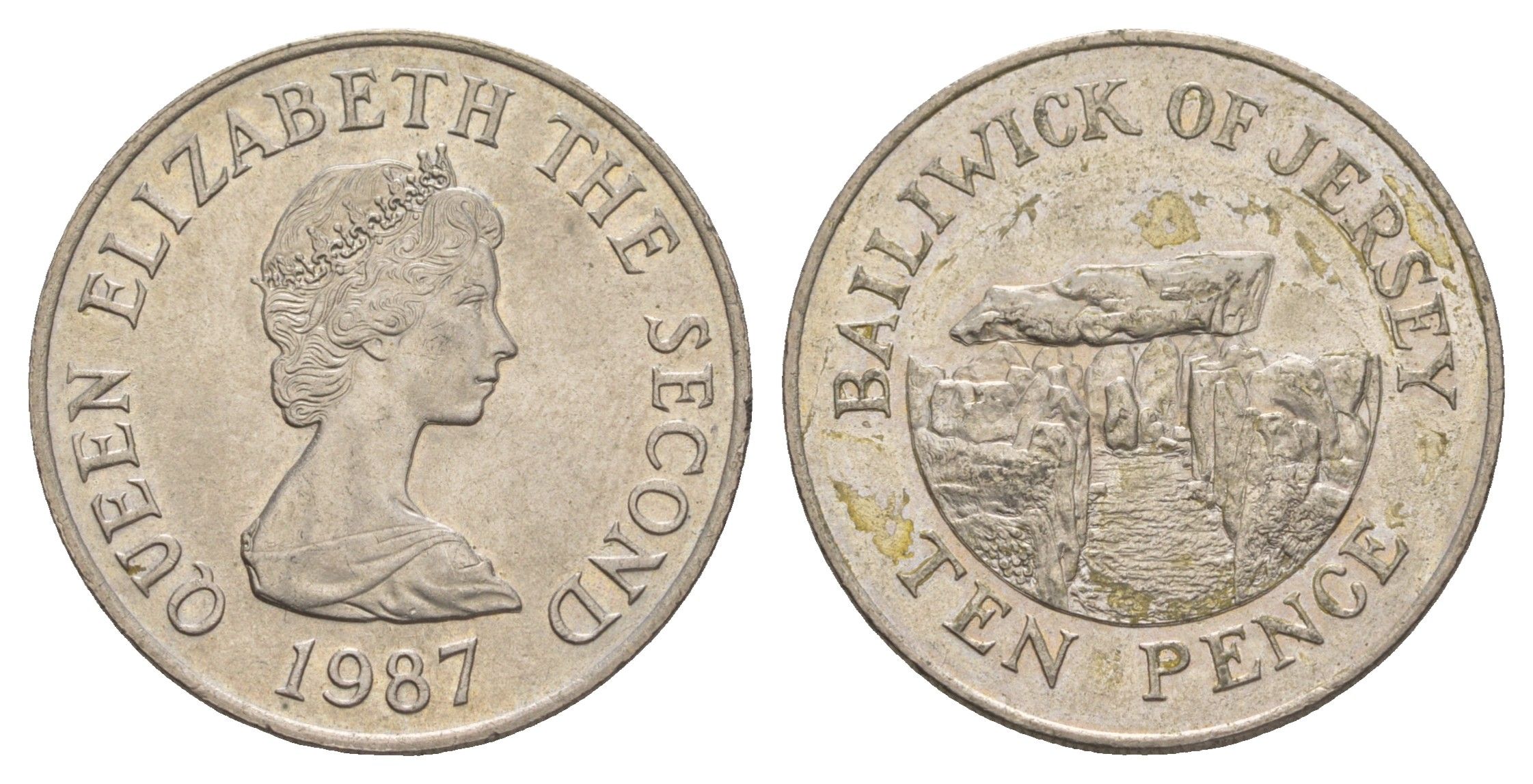 Джерси 10 пенсов 1987 Ла-Хуг-Би, Елизавета II (1952-2022) KM 57.1 медно-никель  aUNC  4660-233